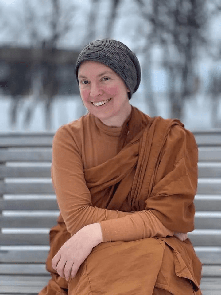 Venerable Canda, Theravada Buddhist nun advocating for Bhikkhuni ordination, highlighting women in Buddhism and the leadership of female Buddhist teachers for International Womenβs Day.